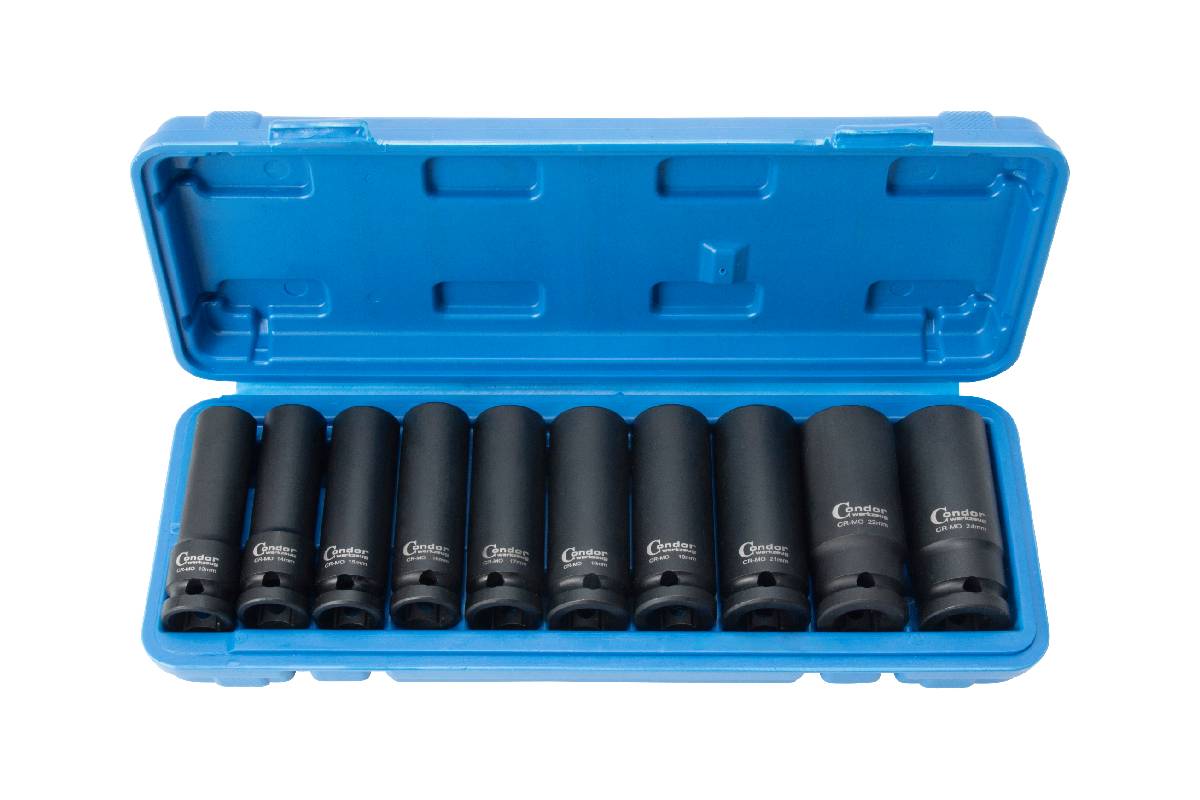 hlavice nástrčné 1/2", 6ti hran 13 - 24 mm, prodloužené, tvrzené, sada 10 dílů - Hlavní obrázek