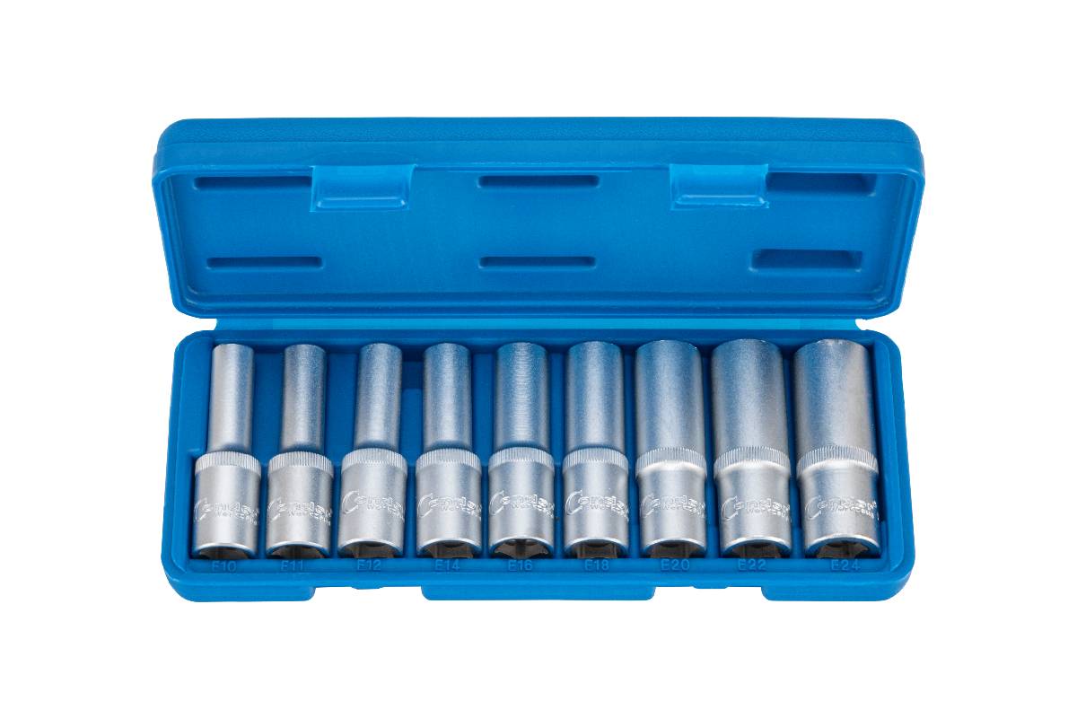 hlavice nástrčné 1/2", E-profil E10 - E24, prodloužené, sada 9 dílů - Hlavní obrázek