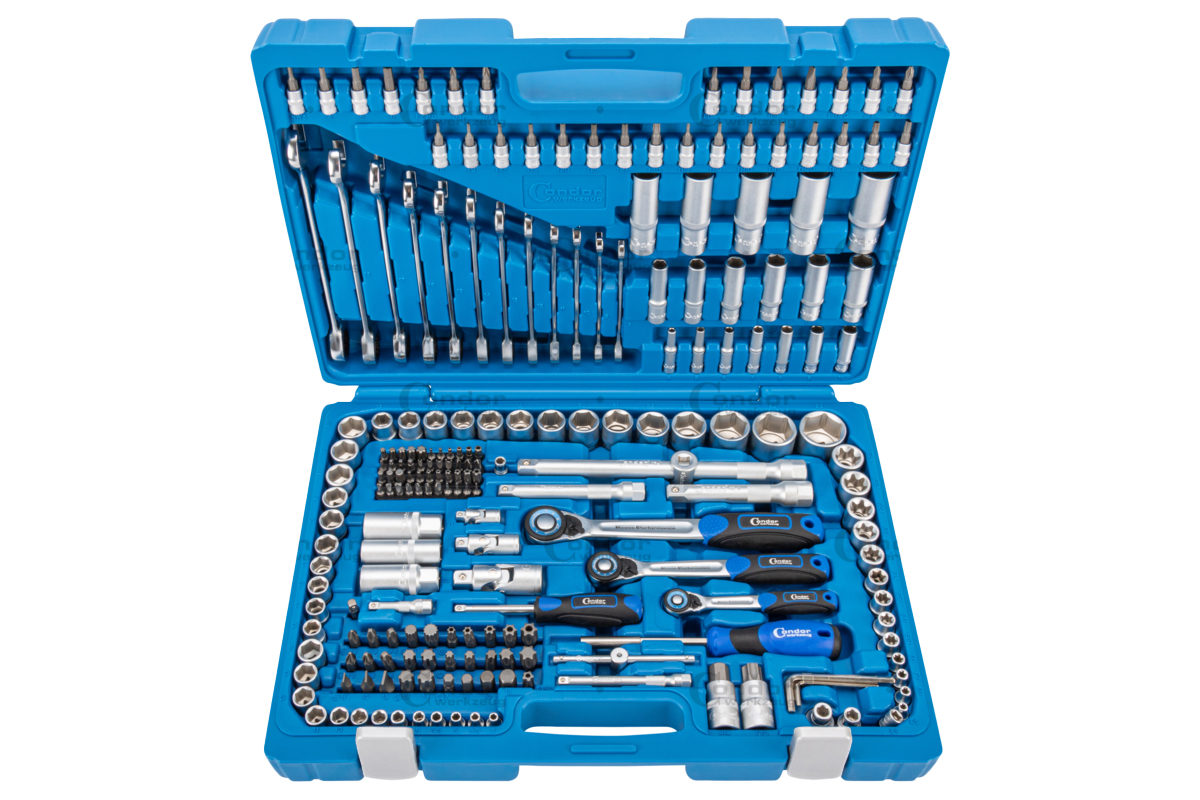 gola sada 1/4" - 3/8" - 1/2", 6ti hran 4 - 32 mm, klíče očkoploché ráčnové 8 - 19 mm, 215 dílů - Hlavní obrázek