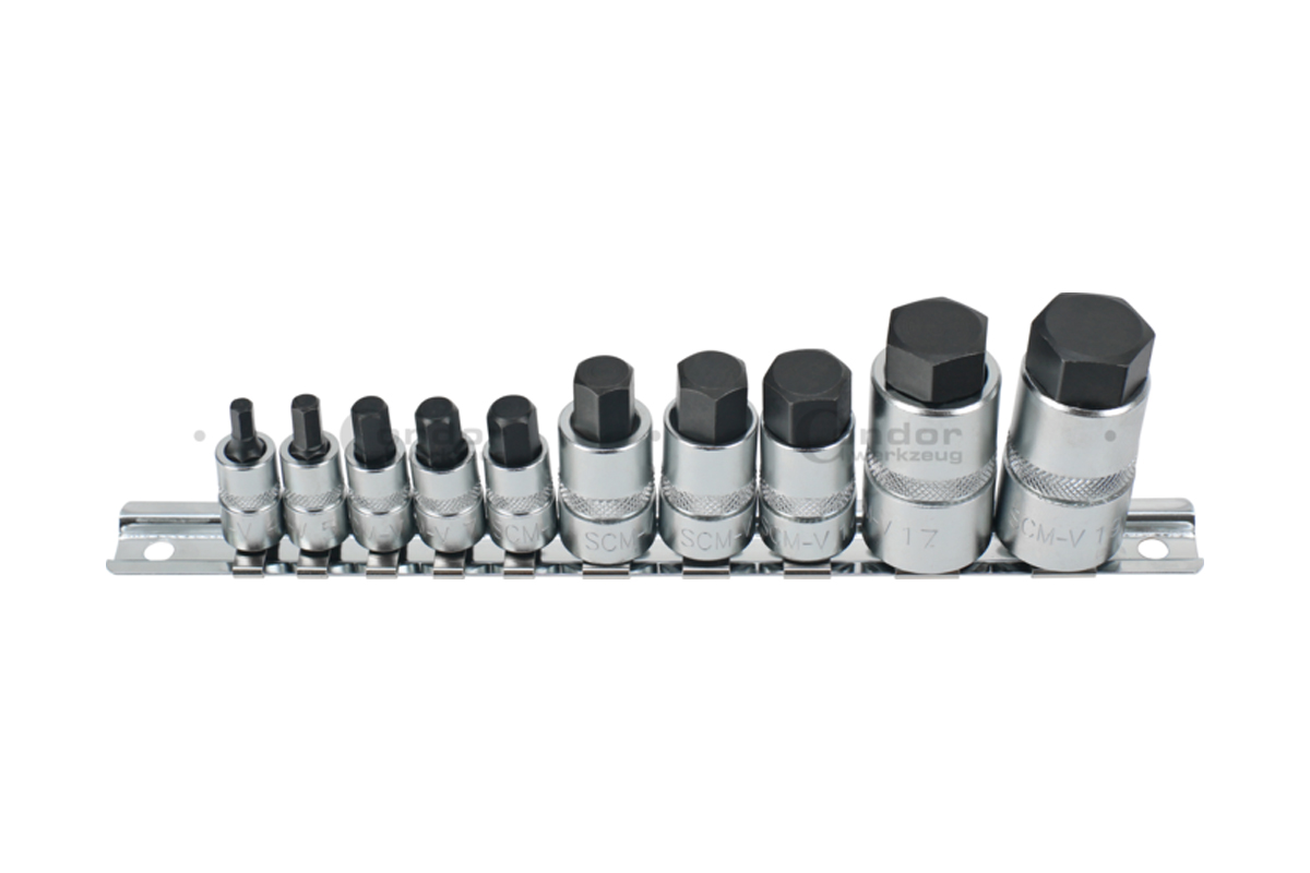 hlavice zástrčné 1/4" - 3/8" - 1/2", Inbus 4 - 19 mm, extra krátké, S2, sada 10 dílů - Hlavní obrázek