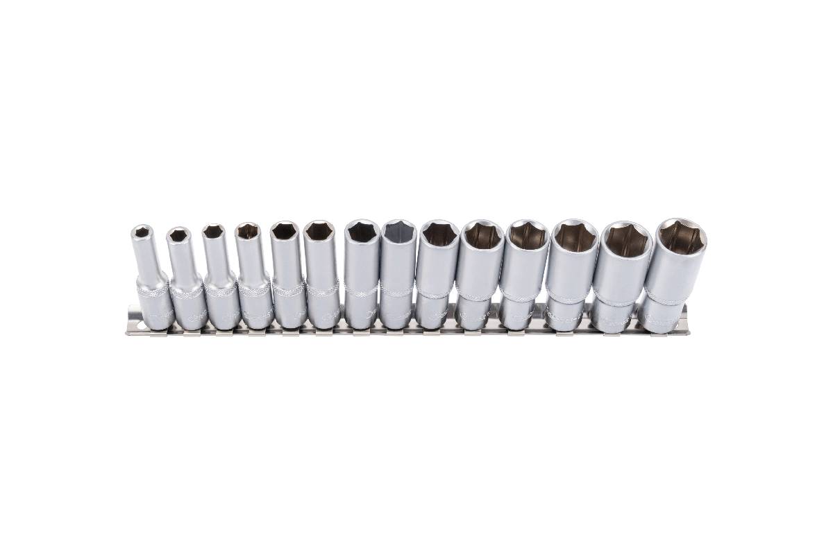 hlavice nástrčné 3/8", 6 ti hran 6 - 19 mm, prodloužené, sada 14 dílů - Hlavní obrázek