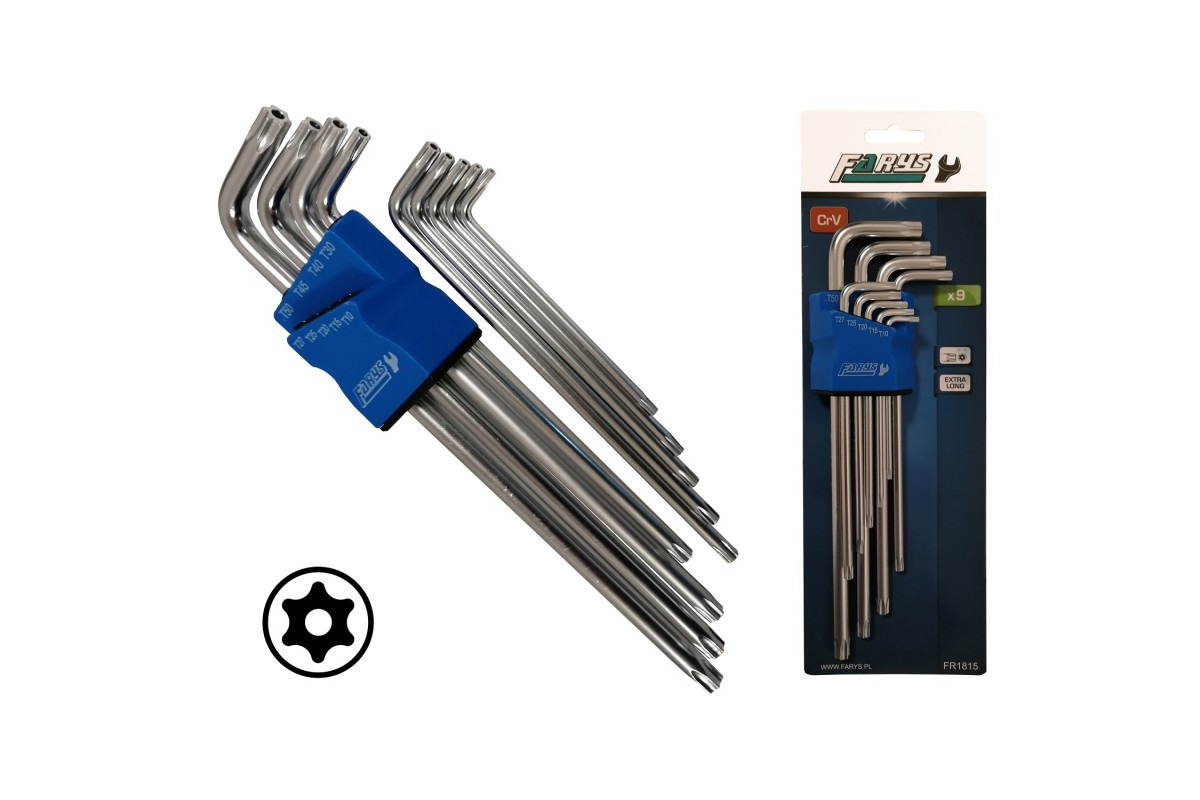 klíče zástrčné Torx T10 - T50, vrtané, extra dlouhé, sada 9 dílů - Hlavní obrázek
