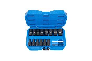 Hlavice nástrčné 1/4" - 1/2", Spirál 8 - 27 mm, na poškozené šrouby a matice, sada 16 dílů - produktové foto