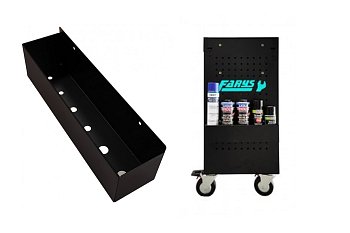Přihrádka na spreje a láhve 410 x 100 x 120 mm,  vhodný pro montážní vozíky s perforací - produktové foto