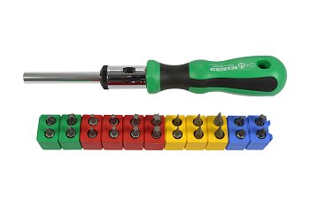 Šroubovák pro 1/4" bity, délka 220 mm, ráčnový, s bity 1/4" PL - PH - PZ -Torx, sada 23 dílů,3027 - produktové foto